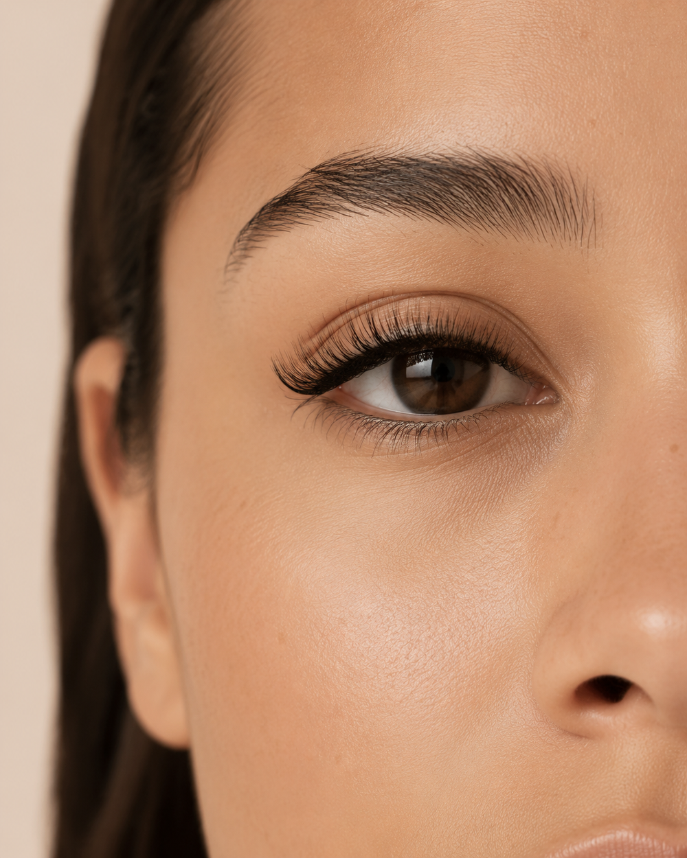 Close-up of refined wispy lash extensions
